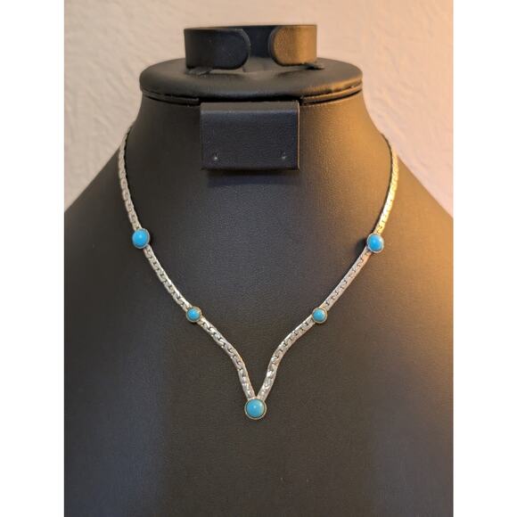 Vintage Sarah Coventry Summer Skies Silver Tone & Faux Turquoise Necklace - Picture 1 of 5